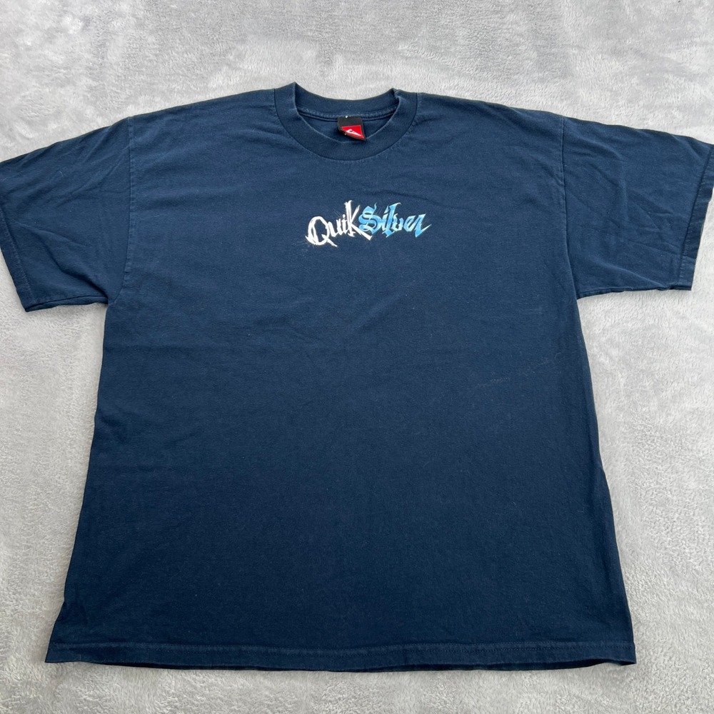 Quiksilver Vintage Y2K Graphic T-Shirt XL Navy Blue Men Surf Skate Streetwear